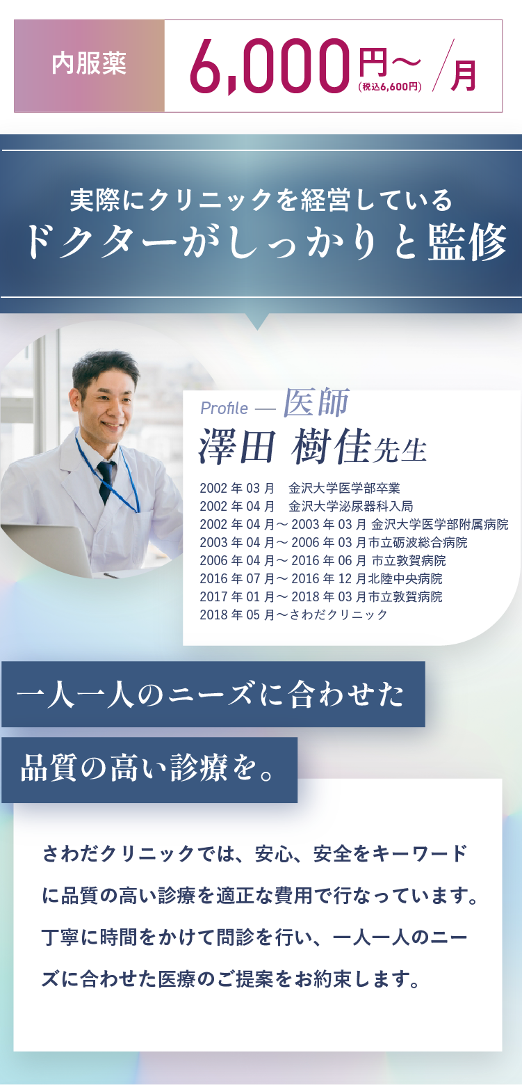 医師　澤田樹佳先生のプロフィール。